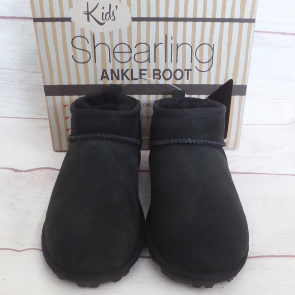 Kirkland Kids' Shearling Suede Mini Short Ankle Boots Black NEW - Picture 4 of 8